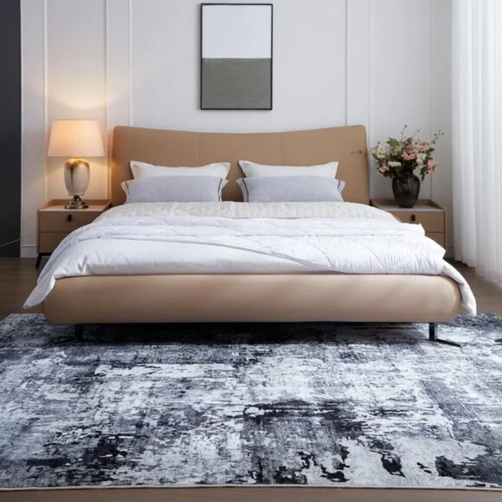 New 5x7 Washable Area Rug, Soft Faux Wool Non-Slip Carpet in Grey and Black